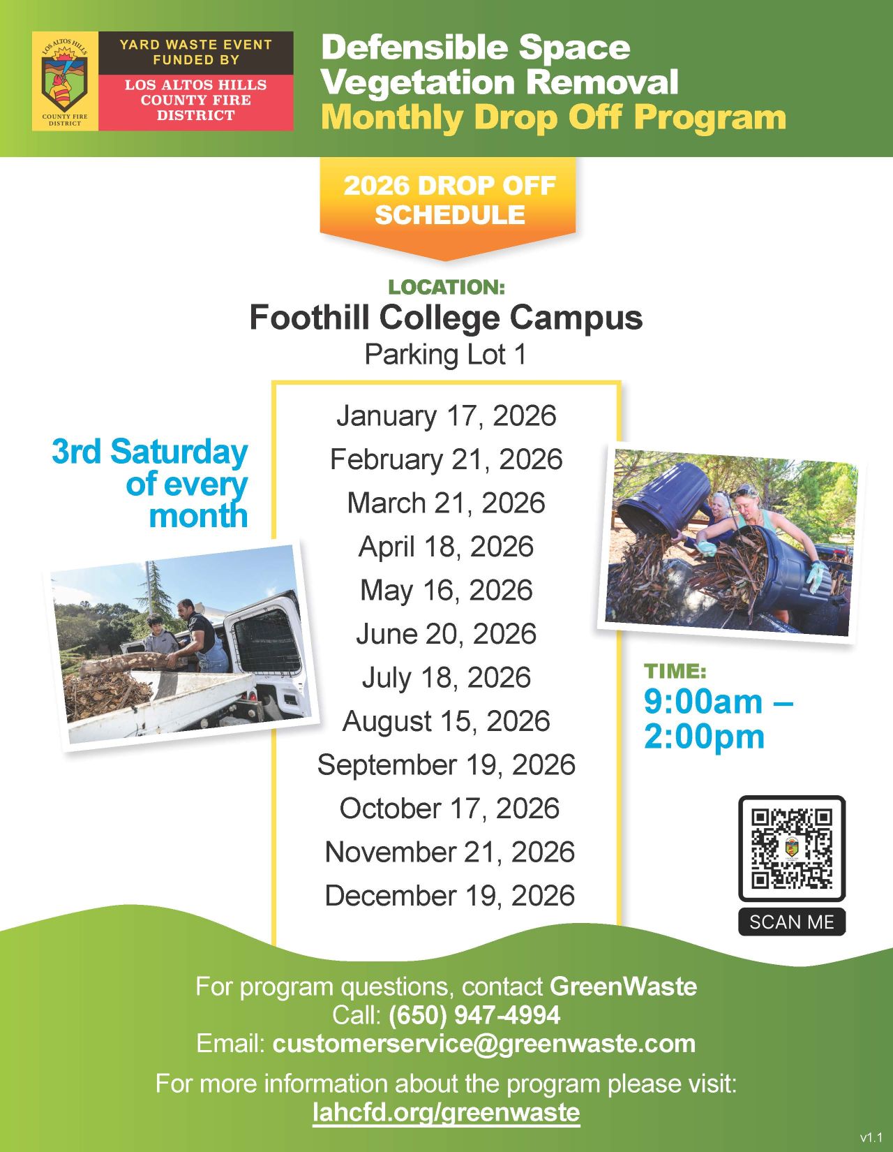 2026 Defensible Space Vegetation Removal Monthly Drop Off Program Schedule