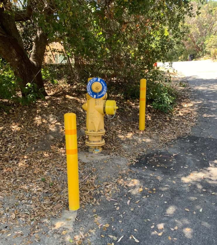 fire hydrant and two bollards