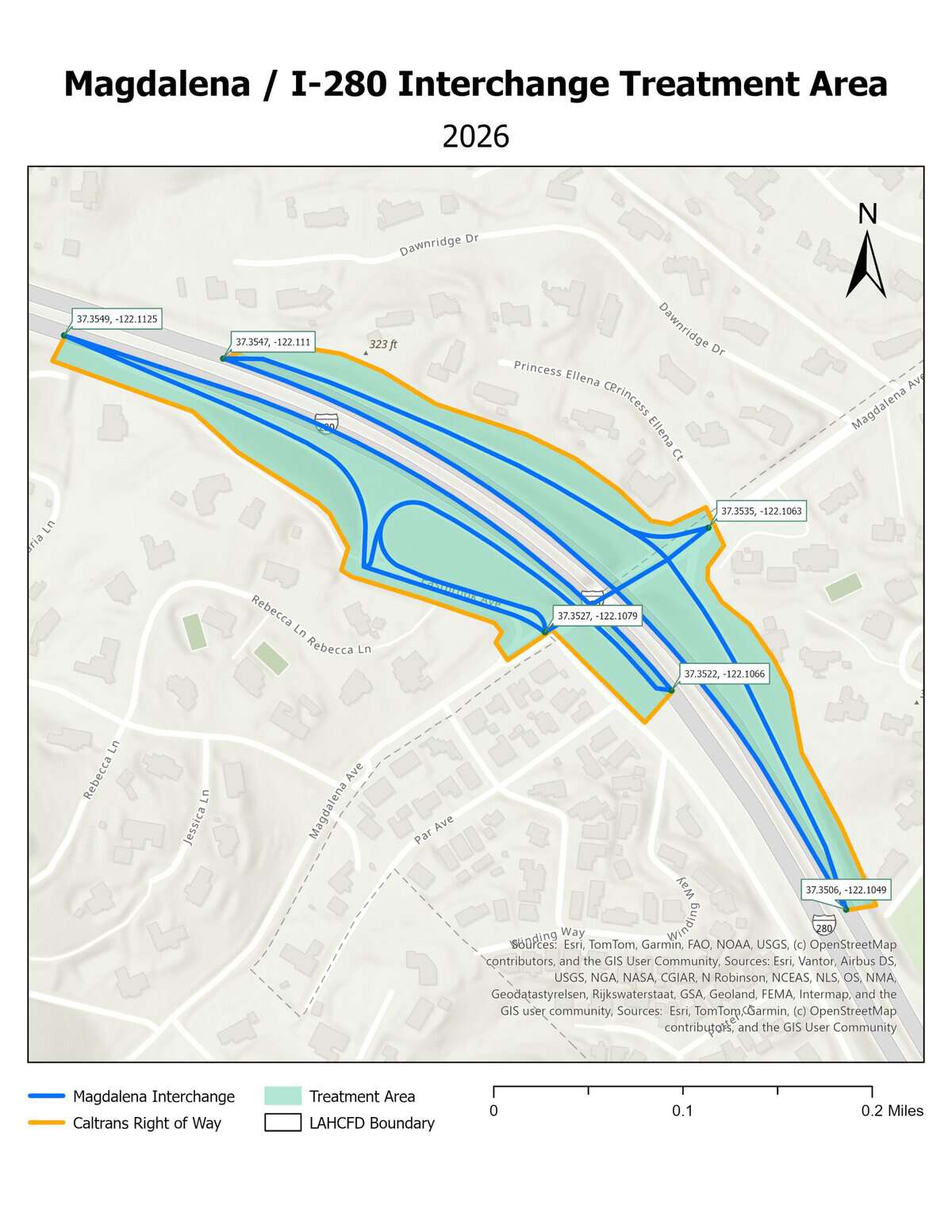 Magdalena I-280 Interchange Project 2026 Treatment Area Map