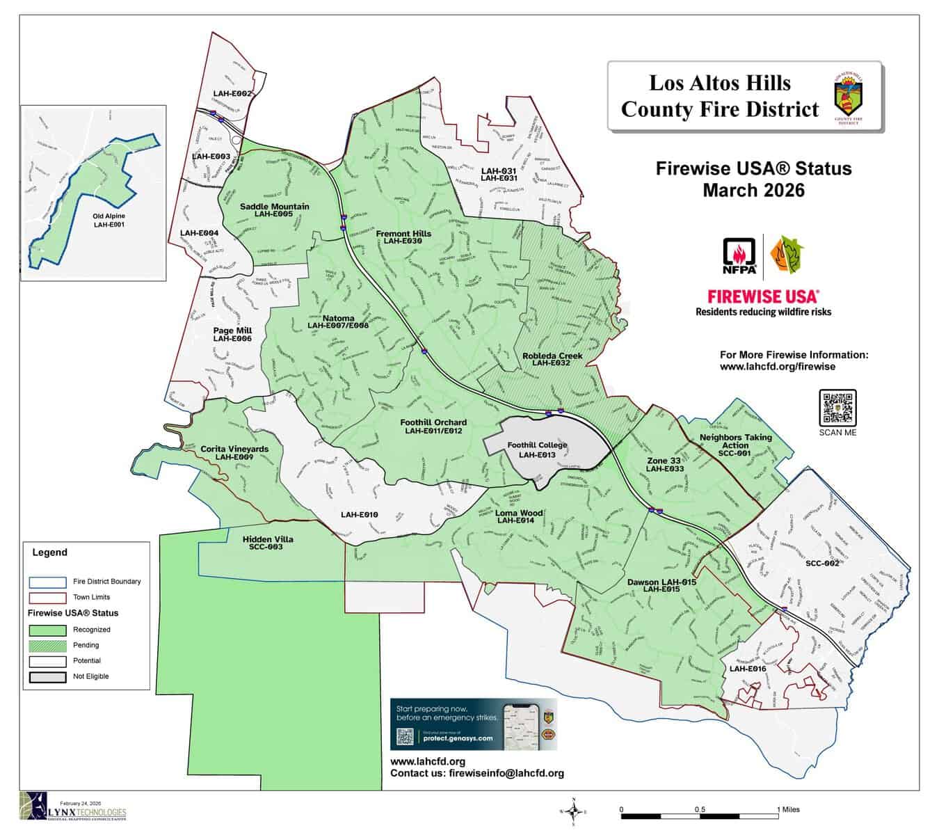 LAHCFD Firewise USA Communities map as of March 2026